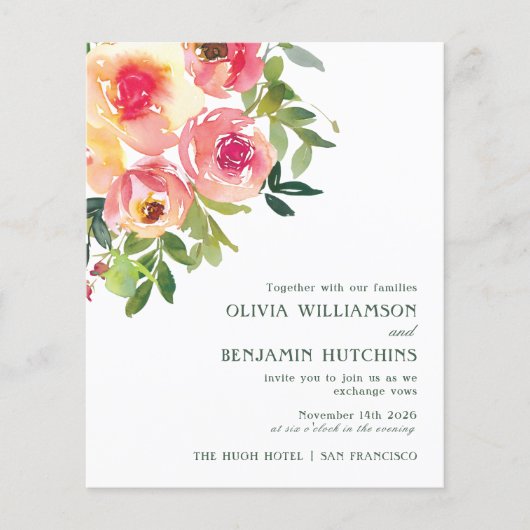 Papier Mariage Floral Rose Rouge Aquarelle Moderne Pas Ch (Devant)