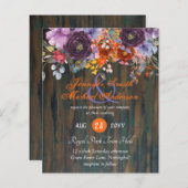 Papier Mariage Floral Rustique Violet Orange Rose Invite (Devant / Derrière)