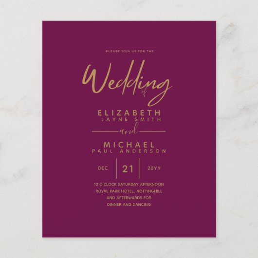 Papier Mariage Fuchsia Gold Budget (Devant)