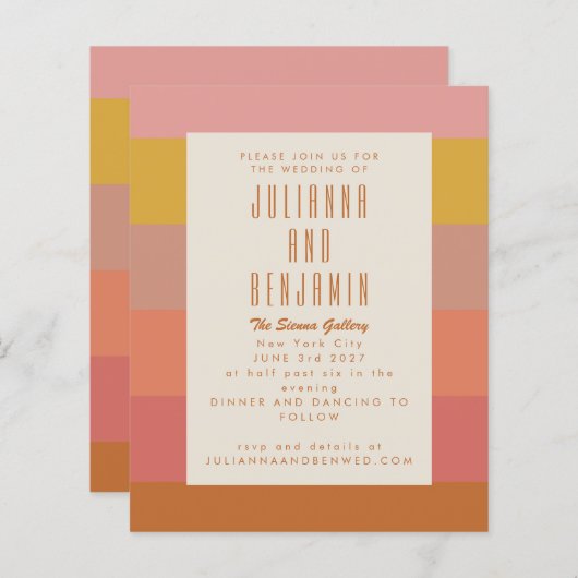 Papier Mariage Géométrique à Rayures Jaunes et Orange Cha (Devant / Derrière)