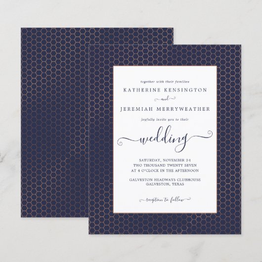 Papier Mariage géométrique Rose bleu Budget Marine (Devant / Derrière)