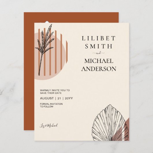 Papier Mariage Géométrique Scandinave Abstrait Japandi (Devant / Derrière)