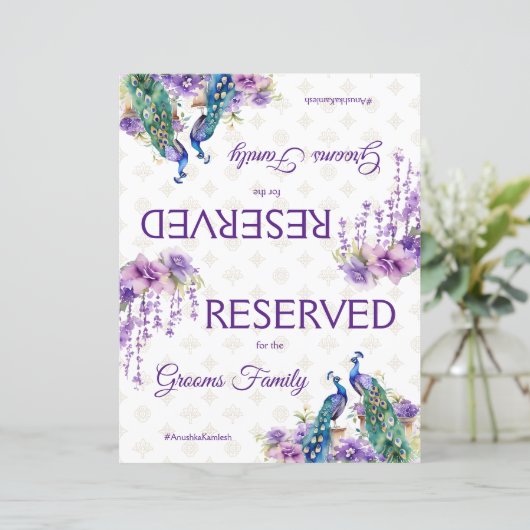 Papier Mariage indien violet Peacock signe réservé (Debout devant)