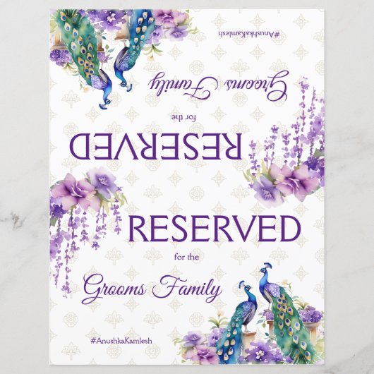 Papier Mariage indien violet Peacock signe réservé (Devant)