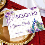Papier Mariage indien violet Peacock signe réservé<br><div class="desc">Mariage indien réservé aux fleurs de paon et violet aquarelle. Deux beaux paons fleurs de jasmin mauve glycine suspendus fleurs et guirlandes signe réservé</div>