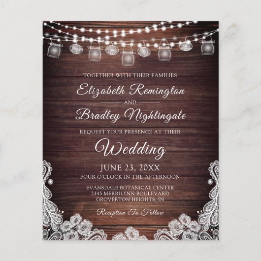 Papier Mariage Invitation Petit Budget Jarres Rustiques a (Devant)