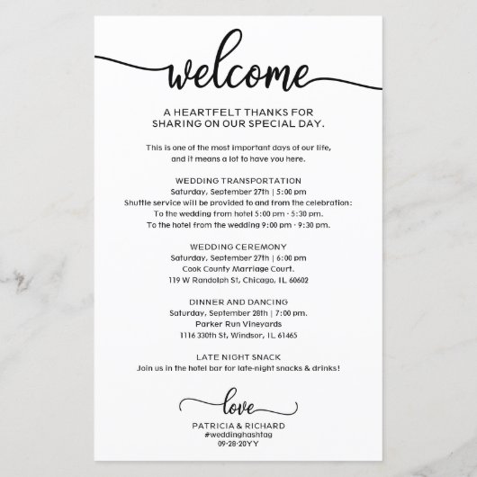 Papier Mariage Itinéraire Icon Chic Script Mariage Bienve (Dos)