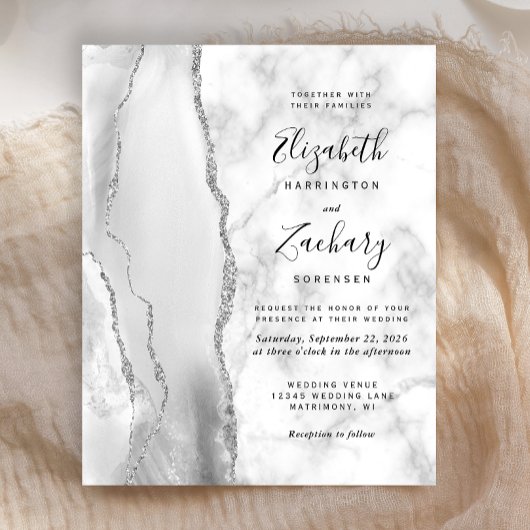 Papier Mariage Marbre Agate Gris Blanc Argent