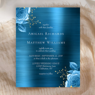 Papier Mariage Métal Brossé Bleu Or Floral Budget