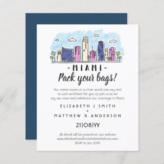 Papier MARIAGE MIAMI Destination manuscrite moderne (Devant / Derrière)