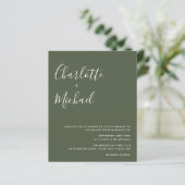 Papier Mariage Minimaliste Vert Olive à Petit Budget (Debout devant)