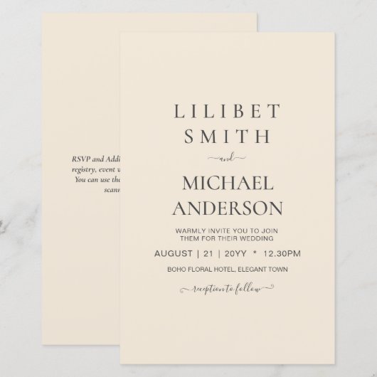 Papier Mariage moderne beige monochrome (Devant / Derrière)