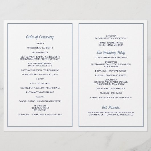 Papier Mariage Moderne Brush Script - Dusty Blue Programm (Dos)