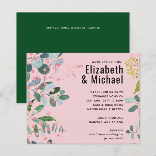 Papier Mariage moderne rose verdure (Devant / Derrière)