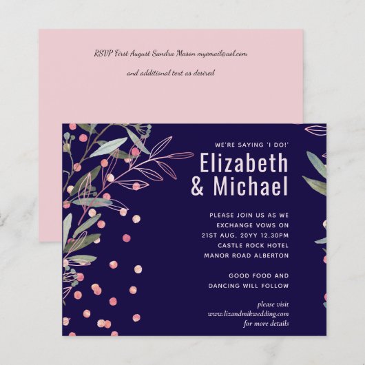 Papier Mariage moderne rose verdure (Devant / Derrière)