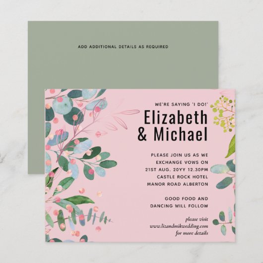 Papier Mariage moderne rose verdure (Devant / Derrière)