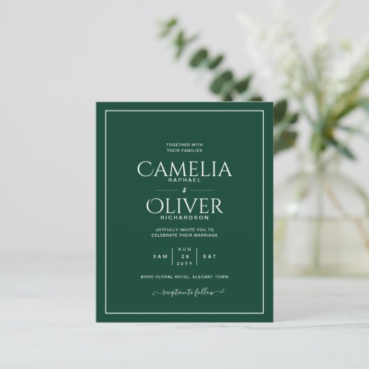 Papier Mariage monochrome blanc vert Emerald (Debout devant)