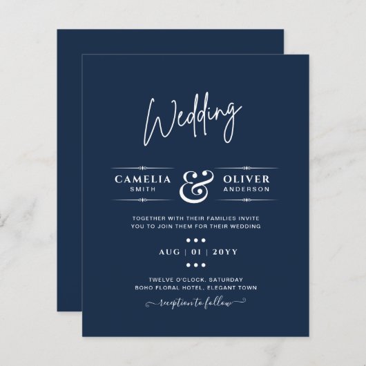 Papier Mariage monochrome bleu moderne texte seulement (Devant / Derrière)