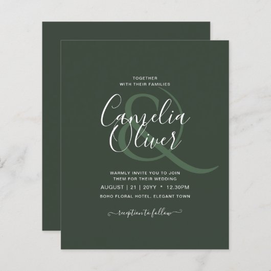 Papier Mariage monochrome vert moderne (Devant / Derrière)