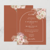 Papier Mariage Monogramme Herbe de Pampas Terracotta Écon (Devant / Derrière)