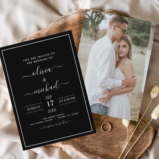 Papier Mariage noir avec invitation photo
