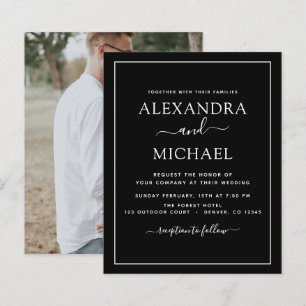 Papier Mariage noir blanc à budget avec invitation photo