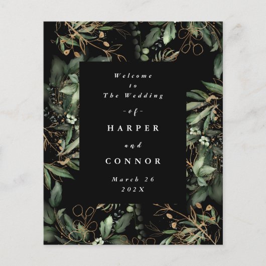 Papier Mariage noir Eucalyptus moderne Onyx Premium (Devant)