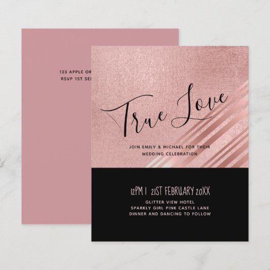 Papier Mariage noir Rose moderne (Devant / Derrière)