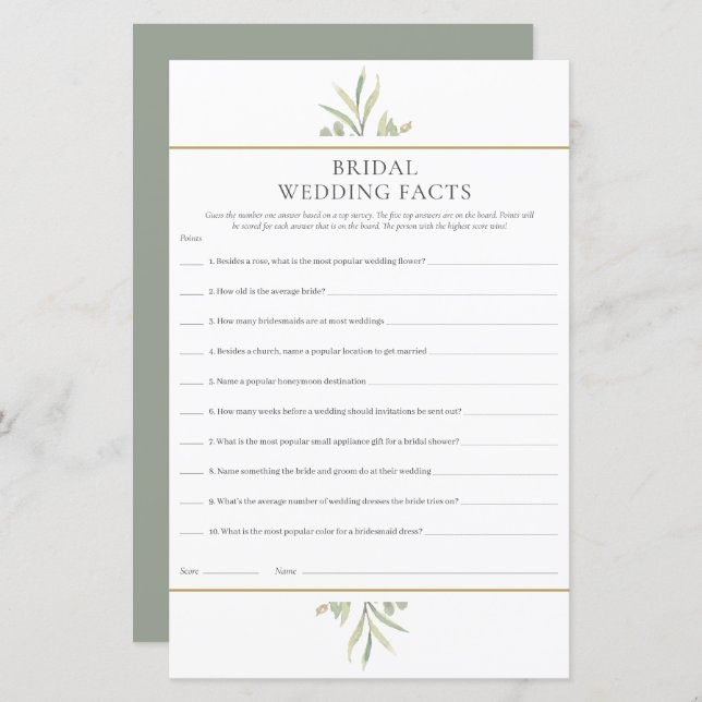 Papier Mariage nuptiale - Faits Jeu de douche (Devant / Derrière)