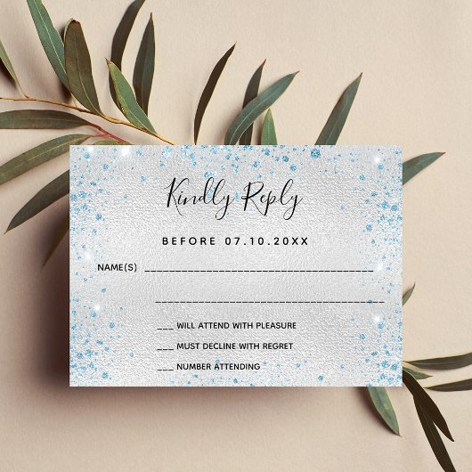 Papier Mariage parties scintillant bleu argenté RSVP