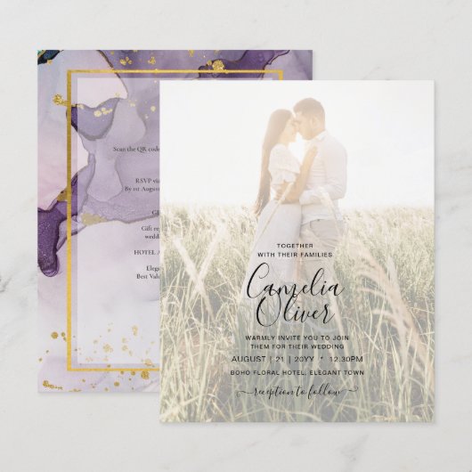 Papier Mariage PHOTO Abstrait de l'alcool d'or violet (Devant / Derrière)
