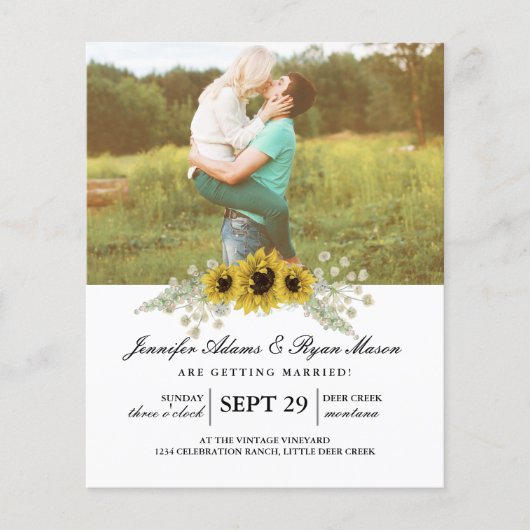 Papier Mariage photo Budget simple tournesols (Devant)