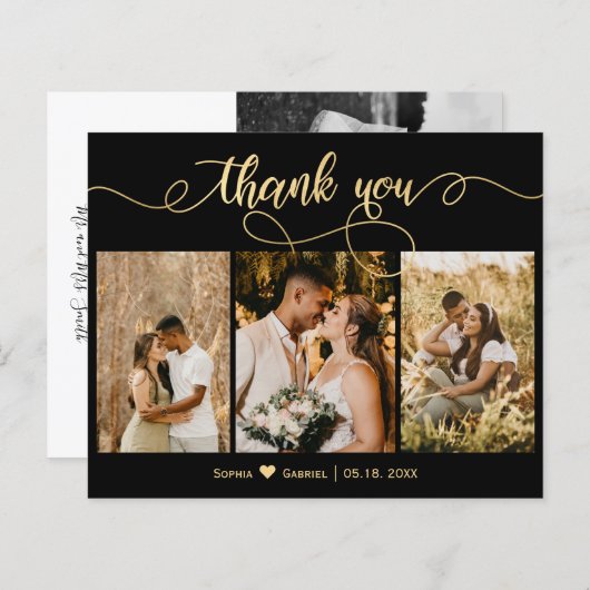 Papier Mariage photo de script noir et or Budget (Devant / Derrière)