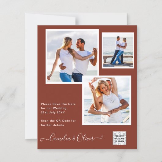 Papier Mariage PHOTO moderne Inviter QR CODE RSVP Cinnamo (Devant)