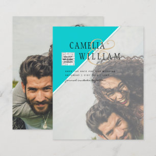 Papier Mariage PHOTO moderne Inviter QR CODE RSVP TURQUOI