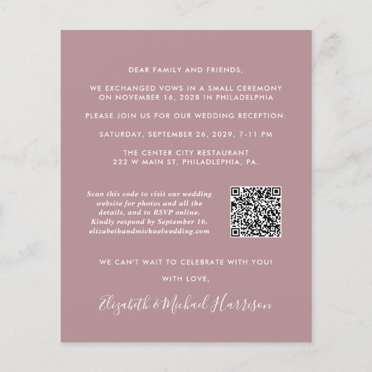 Papier Mariage Photo QR Code Réception Invitation (Dos)
