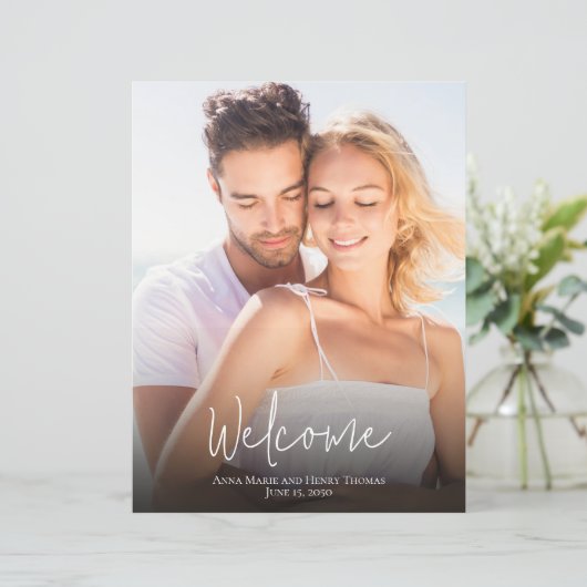 Papier Mariage Photo Simple Moderne Dusty Blue Calligraph (Debout devant)