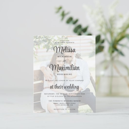 Papier Mariage photo transparent de script moderne budget (Debout devant)