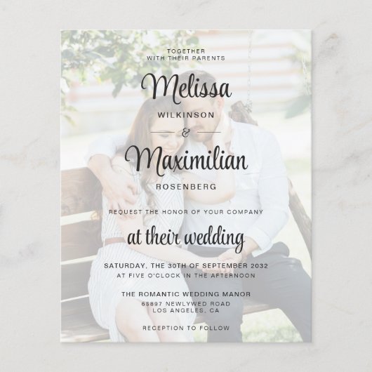 Papier Mariage photo transparent de script moderne budget (Devant)