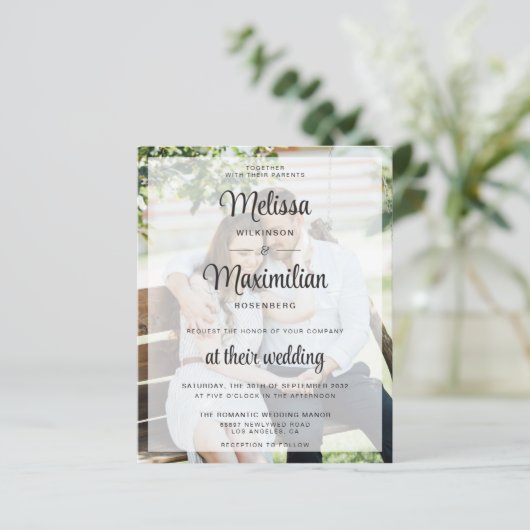 Papier Mariage photo transparent de script moderne budget (Debout devant)