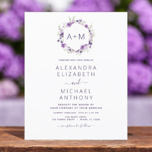 Papier Mariage Poussiéreux Violet Floral Monogramme de Bu