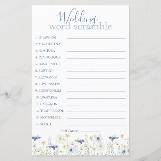 Papier Mariage Quelque Chose de Bleu Anagramme de Mots (Devant)
