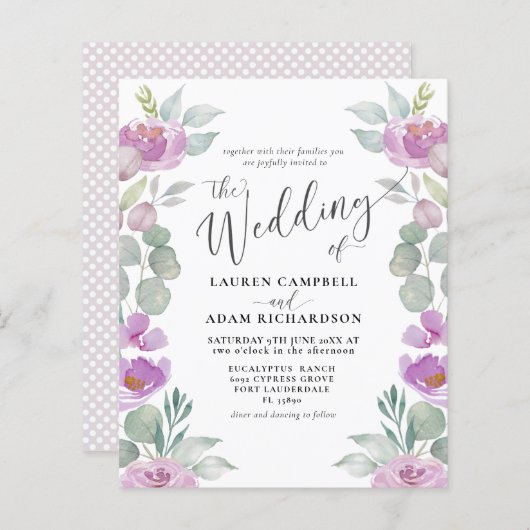 Papier Mariage rose Eucalyptus Budget (Devant / Derrière)