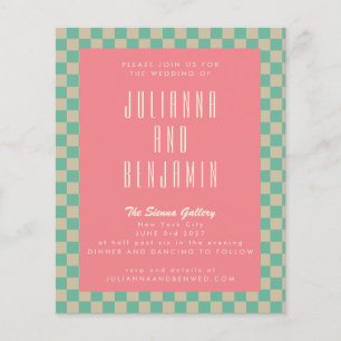Papier Mariage Rose Menthe à Motif Damier Rétro Économiqu