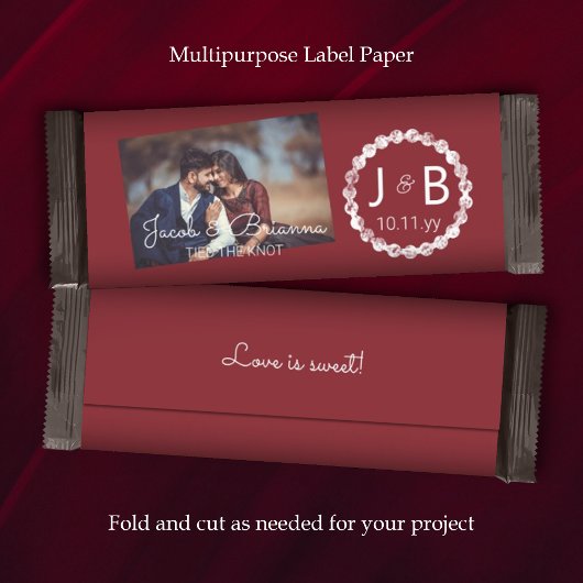 Papier Mariage rouge Bourgogne Candy Bar Wrapper avec pho