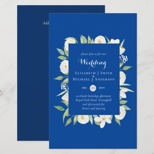 Papier Mariage Royal Blue Floral Budget Inviter A9 (Devant / Derrière)
