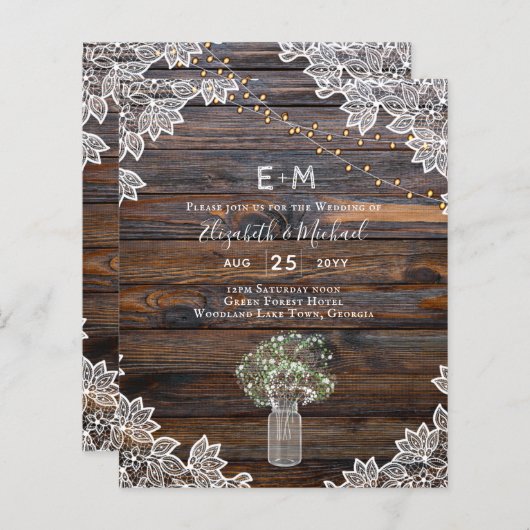 Papier Mariage rustique et économique avec des pots Mason (Devant / Derrière)