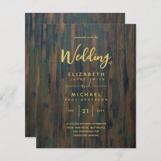 Papier Mariage Rustique Rustique Gold Budget Invite (Devant / Derrière)