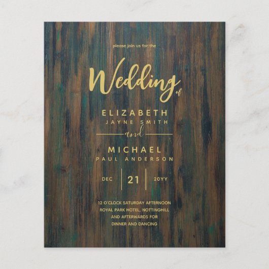 Papier Mariage Rustique Rustique Gold Budget Invite (Devant)