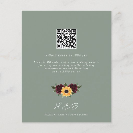 Papier Mariage rustique tournesol budget avec Invitation  (Dos)